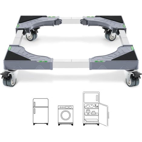 EASYCOMFORT Support de machine à laver 4 roulettes verrouillables, portante 200KG Base de machine à laver, largeur réglable 40-62 cm Machine à laver, sèche-linge, support d'appareil réfrigérateur (1/5)