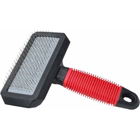 Brosse Carde pour Chiens – Poils Mi‑longs à Longs – Picots Inclinés & Têtes Arrondies en Acier Inoxydable – Poignée Ergonomique Souple– Taille L, Rouge (1/5)