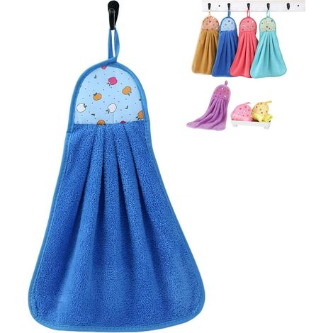 Essuie-mains avec boucle de suspension, serviettes en microfibre velours corail avec boucle de suspension, absorbantes, super douces et mignonnes, petite serviette à séchage rapide pour cuisine, salle (1/5)