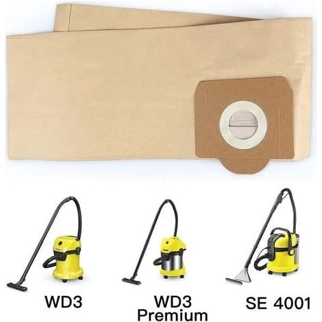 5 bolsas para aspiradora vertical Karcher WD3, WD 3 Premium, WD3200, WD3500P, A2204, A2204, A2534, SE4001, KAR69591300 (1/4)