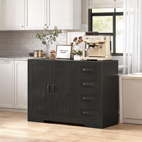 Buffet coloris noir en bois 105 x 40 x 76 cm (1/5)