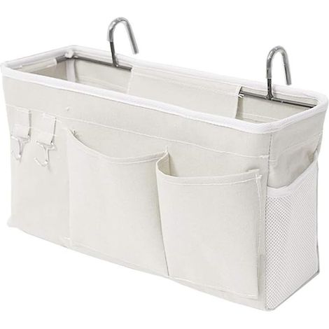 Bed Organizer Betttasche mit Haken Hängetasche Hochbett Aufbewahrungstasche für Buch, Magazin, Handy, Kopfhörer Aufbewahrungstasche (weiß) (1/5)