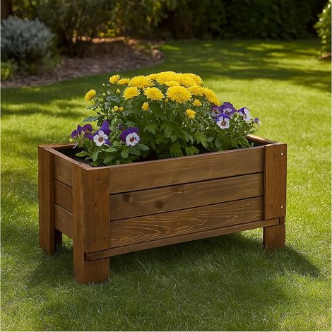 Giardiniera Fioriera in legno da esterno GardenBox a terra small colore castagno 81 x 44 x 40 cm (1/4)