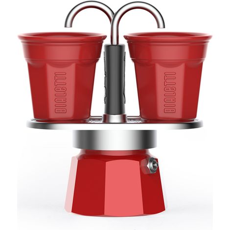 Set cafetiere italienne + 2 tasses - BIALETTI - Mini-express - Inox / Rouge (1/7)