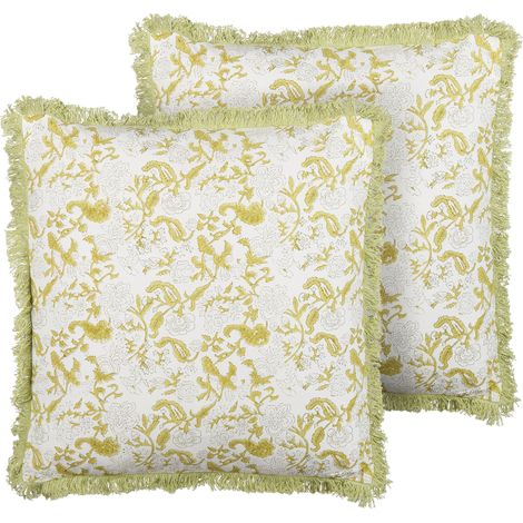 Conjunto de 2 cojines de algodón verde claro blanco 45 x 45 cm a mano Filix (1/5)