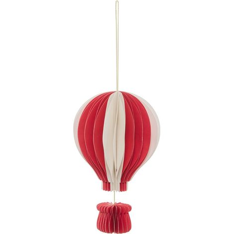 Suspension de sapin montgolfière en papier rouge et blanc 16 cm - Feeric lights & christmas (1/2)
