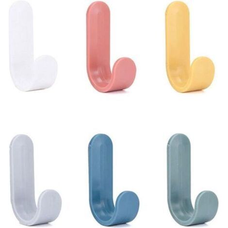 Set of 6 adhesive wall hooks, scarf hooks, kitchen utensil hooks, plastic key chain hooks in the shape of (1/5)