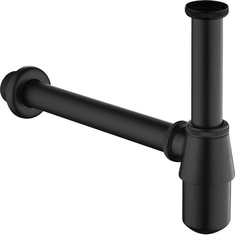 Keymark Sifone per lavabo e lavabo, in ottone universale Syphon 1 1/4 x 32 mm, con tubo di immersione da 200 mm, sifone per scarico, nero (1/5)