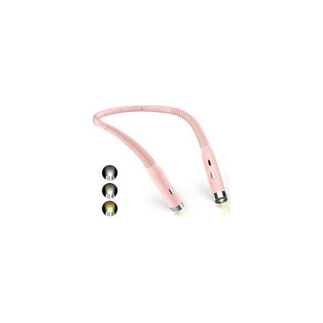Lámpara de trabajo para el cuello, luz de lectura recargable para la cama, 3 colores y 3 niveles de brillo ajustables, plegable 360°, luz de lectura LED USB para viajes, tejer y acampar (rosa).