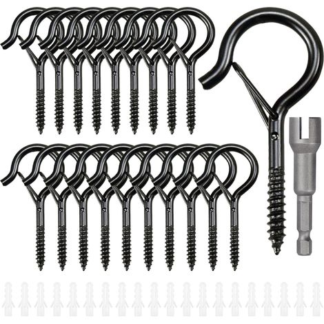 Crochets en Acier Inoxydable à Visser Avec Boucle, Crochets à Vis de Plafond, Crochets Muraux à visser Inox pour Intérieur, Extérieur, Clés, Lumières, Décoration de Noë-M5 Noir (1/5)