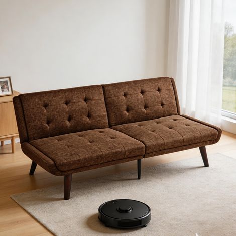 Canapé-lit 2 places pliable, dossier 5 positions, marron, 146 cm (1/5)