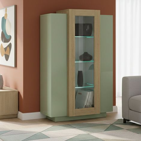 Vitrina Severino, Mueble Expositor 7 Estantes, 3 Puertas Made in Italy, 10 Compartimentos, 80x38x120.5h cm Verde