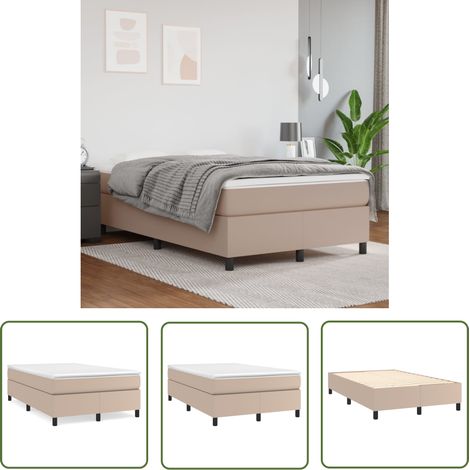 The Living Store Sommier à lattes de lit avec matelas Cappuccino 120x200 cm - Lit Tapissier - Lit Double - Matelas À Ressorts Ensachés - Simili Cuir - Literie (1/5)