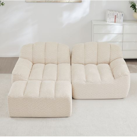 Modulares Ecksofa 2-Sitzer Beige Weiß Granulierter Fleece mit Ottoman und montagefreier Nutzung (1/5)