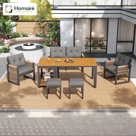 HOMAIRE Modernes Outdoor-Sofa-Set mit Eisengestell, geflochtenen Armlehnen, Sitzkissen und multifunktionalem Tisch für Freizeit und Besprechungen mit mehreren Personen