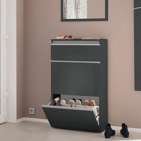 Zapatero 60 cm 2 puertas compartimento abatible 12 pared de zapatos Magic Bata Ardesia