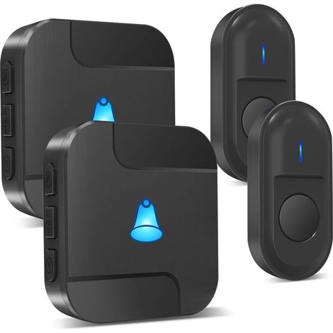 Sonnette sans fil : sonnette d'entrée sans fil avec 2 boutons de sonnette étanches et 2 récepteurs, étanche IP55, 55 sonneries, flashs LED (1/4)