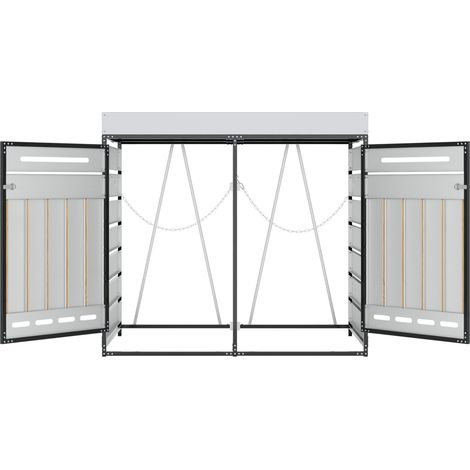 Armoire de jardin en fer avec boîte à fleurs intégrée, ventilation perforée, compartiments séparés pour poubelles, noir (1/5)