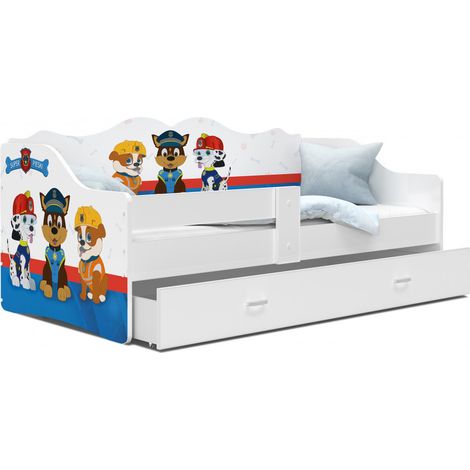 Lit banquette Neli Pat Patrouille 80x160 cm – Tiroir de rangement – Matelas mousse 7 cm – Barrière de sécurité – Bois et MDF – Kids Literie