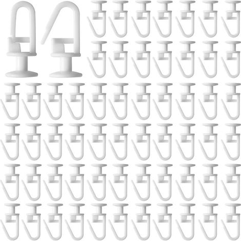50 Pack Window Curtain Glides, 11mm Curtain Track Hooks, White Plastic Curtain Track Hooks, Curtain Glides with Bendable Hooks for Shower Curtain (1/4)