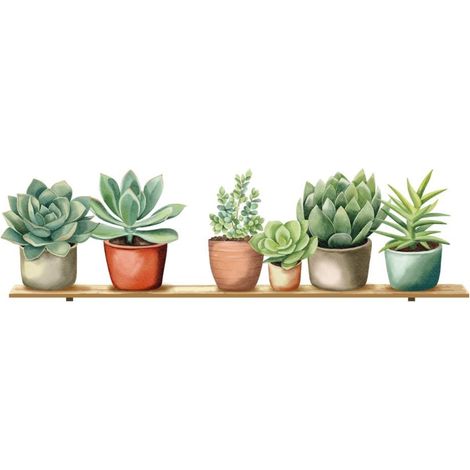 Autocollant mural pots de plantes aquarelle (1/2)