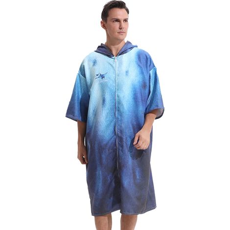 Peignoir de plage à capuche, poncho de bain double face en peluche avec fermeture éclair, peignoir de plage pour se changer après le surf (1/5)