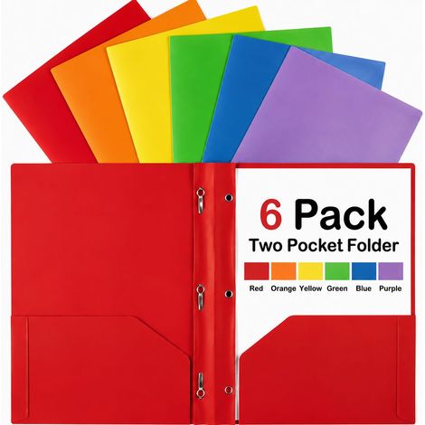Dossier en plastique de 6 pièces avec poche et fourchette, dossier en polyester résistant avec support pour papier perforé à 3 trous, dossier pour bureau scolaire Home Organization (1/5)