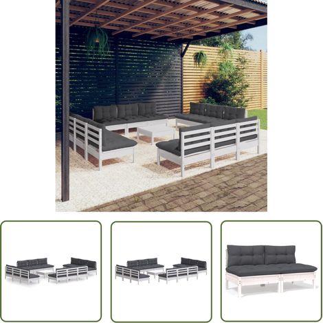 The Living Store 13-tlg. Garten-Lounge-Set mit Anthrazit Kissen Kiefernholz - Gartenmöbeln - Kiefernholz Möbel - Outdoor Furniture - Lounge Set - Gartensessel (1/5)