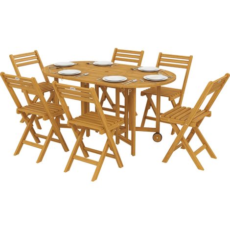 Outsunny Set Pranzo 7 Pezzi: Tavolo Pieghevole, 6 Sedie Pieghevoli
