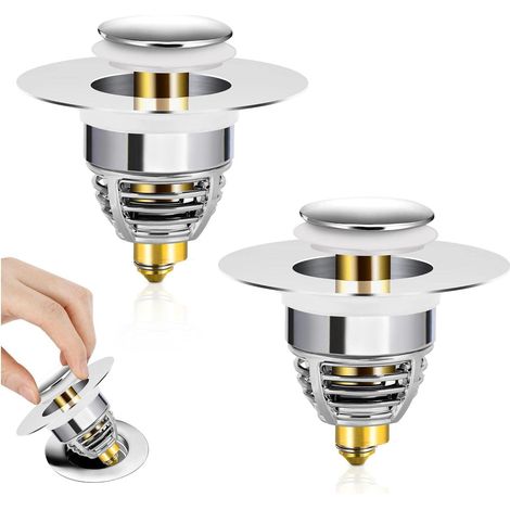 Bonde Pop-Up Universelle pour Lavabo et Baignoire, Lot de 2 Filtres de Drainage Anti-Colmatage, Anti-Odeur pour Orifices de 32 à 40 mm, Évacuation d'Eau Efficace (1/5)