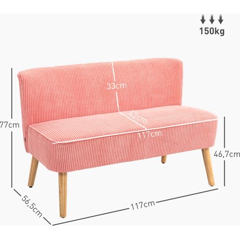 Canapé deux places, design scandinave élégant, structure en bois massif, jusqu'à 150 kg, 117 x 56,5 x 77 cm, rose (1/5)