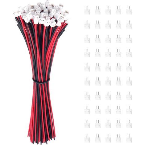 50 Paires JST 1.5 ZH 2 Pin Connecteur. Micro JST ZH 1.5 2-Broches Connecteur Plug Mâle avec Câble de 150mm 26AWG et Femelle (Noir Rouge) (1/5)