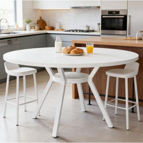 Runder Esstisch Holz & Metall Weiß Ø119,4 cm für 4–6 Personen (1/5)