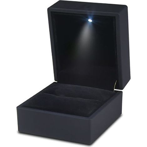 Boîte à bagues noire sans soudure avec lumière LED, boîte de rangement pour bijoux, boîte à bagues en diamant. (1/5)