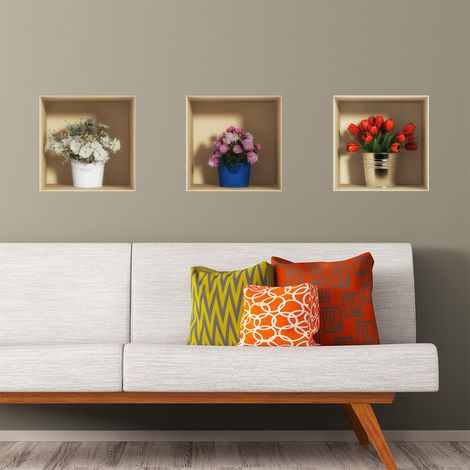 Stickers adhésifs 3D Sticker Mural Autocollant effet 3D fleurs en bouquets Stickers muraux Chambre Adulte Decoration Salon Autocollants muraux Trompe l'oeil 30x90cm