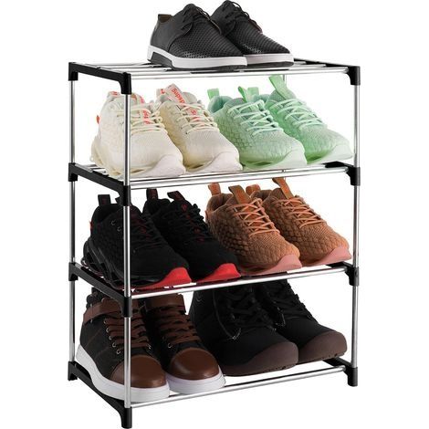 Étagère à chaussures empilable à 4 niveaux, légère pour entrée, couloir et placard (Noir) (1/5)
