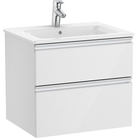 Pack Unik meuble bas avec deux tiroirs + lavabo central THE GAP - ROCA Couleur : Blanc brillant - Dimensions : 605x460x537 mm (1/3)