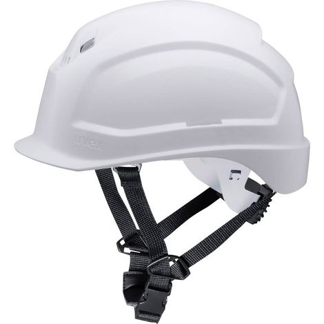 Uvex – Casque de protection 9772034 – Norme EPI – Visière raccourcie pour champ de vision étendu – Sangle intérieure 6 points – Polyéthylène blanc