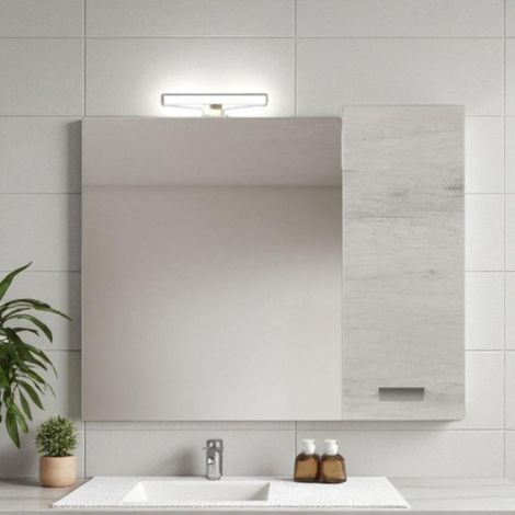Specchio da bagno 95 cm con pensile a 1 anta Quercia Bianco. (1/2)