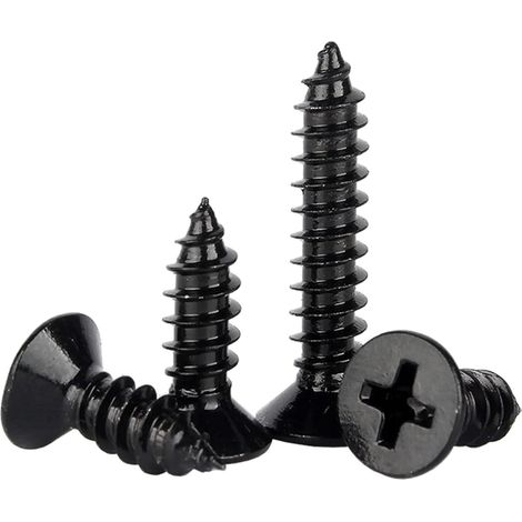 50 Pcs - Vis à bois - Vis autotaraudeuses - Tête plate fraisée - Acier inoxydable 304 plaqué zinc noir - Pour menuiserie et bricolage - Noir - M4 x 10mm (1/5)