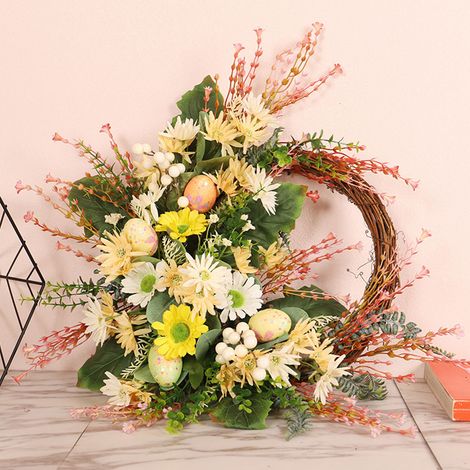 Künstlicher Halbkranz aus wilden Chrysanthemen, Osterdekoration für die Haustür (1/5)