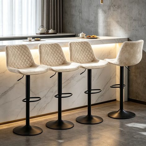 Bar Stools Gas Lift Stools Suede Breakfast Kitchen Club Cafe Swivel Chairs,4Pcs BEIGE