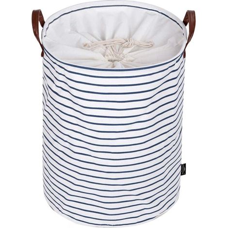 19-Inches Grand Organiser Paniers pour Vêtements Stockage, Cordon Paniers à Linge, Pliable Sac à Linge, Pliage Grande Capacité Corbeilles à Linge (Bleu ) (1/5)