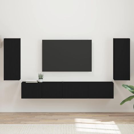 TV-Schrankset 4 pcs Schwarz Holzwerkstoff