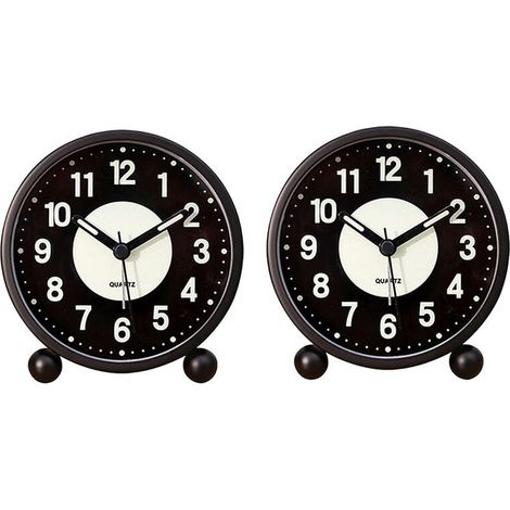 2X RéVeil Lumineux 4 Pouces Rond Horloge de Table Analogique Silencieuse Sans Tic-Tac, à Piles avec Alarme Forte pour Chambre (1/4)