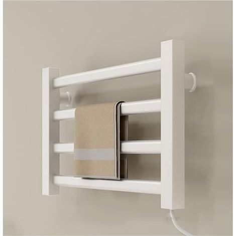 Porte-serviettes chauffant intelligent, porte-serviettes électrique mural de 80 W pour salle de bain, 4 barres, à brancher, blanc. (1/5)
