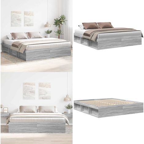 Bettgestell Grau Sonoma 200x200 cm - Bettes Gestell - Doppelbett - Massivholzbette - Holzbettrahmen - Bettkasten - Home & Living (1/5)