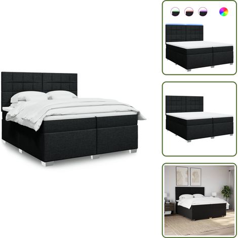 The Living Store Sommier à lattes de lit avec matelas Noir 200x200 cm Tissu - Lit Plateforme - Lit Double - Lit Design - Sommier Tapissier - Matelas À Ressorts Ensachés