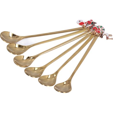 Set mit 6 goldenen Edelstahllöffeln für Weihnachten, kreative Anhängerlöffel für Eis und Kaffee (1/5)
