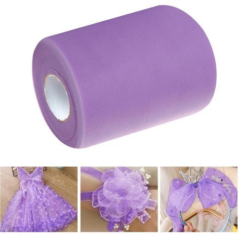 Rouleau de tulle violet 92 m x 15 cm, ruban de tulle pour mariage, décoration de table, rouleau de tulle en polyester, tissu décoratif, ruban décoratif, chemin de table en tulle pour bricolage, jupe t (1/5)